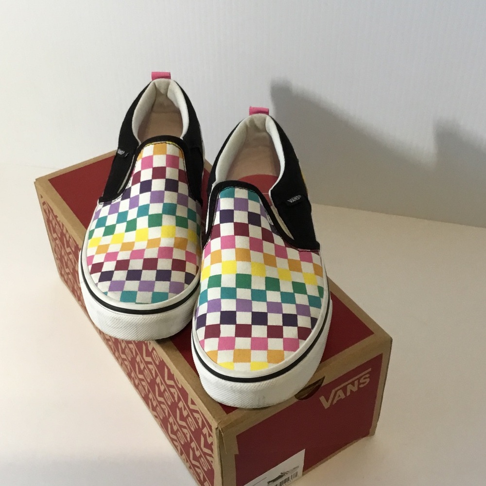 Vans Kids Slip-On Checkerboard Rainbow Sneakers - Multi